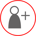 Icon für den Link zur Seite Stellenangebote, Jobs, eine Figur mit einem Plus daneben, Piktogramm