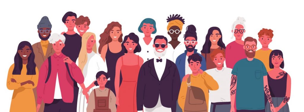 Gruppe von Menschen verschiedenen Alters und internationaler Herkunft, jeder kann sich engagieren und freiwillig arbeiten. Quelle: AdobeStock_©Good-Studio_250027607_Diverse-multiethnic-or-multinational-group-of-people_beschnitten_Titelbild_MARIE