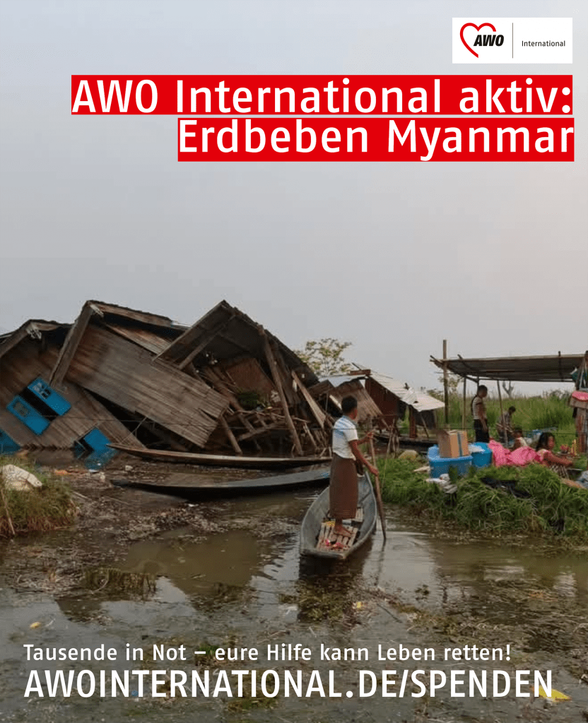 Spendenaufruf von AWO international für die Erdbebenofer in Myanmar. Foto: © Harmony for Nexus Development