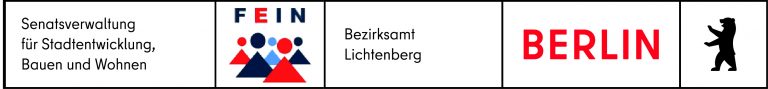 Foederlogos für das Begleitprojekt AGNES mit Senatslogo und FEIN und Bezirksamt Lichtenberg