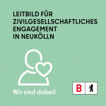 Siegel für das Leitbild für zivilgesellschaftliches Engagement in Neukölln Farbe: hellgrün