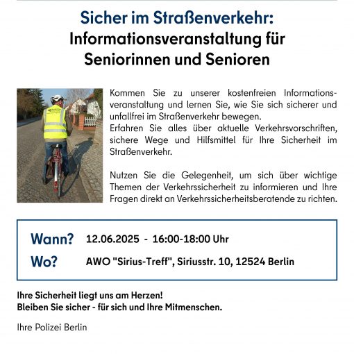 AWO Siriustreff, die Polizei berät Senioren zur Sicherheit im Straßenverkehr