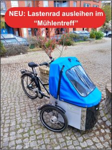 Werbung für den Lastenradverleih im AWO Margaretentreff