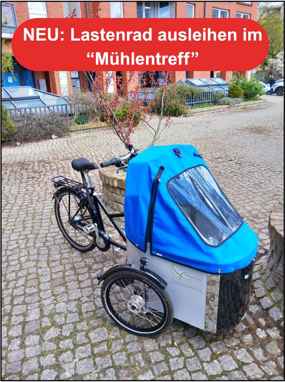 Werbung für den Lastenradverleih im AWO Margaretentreff