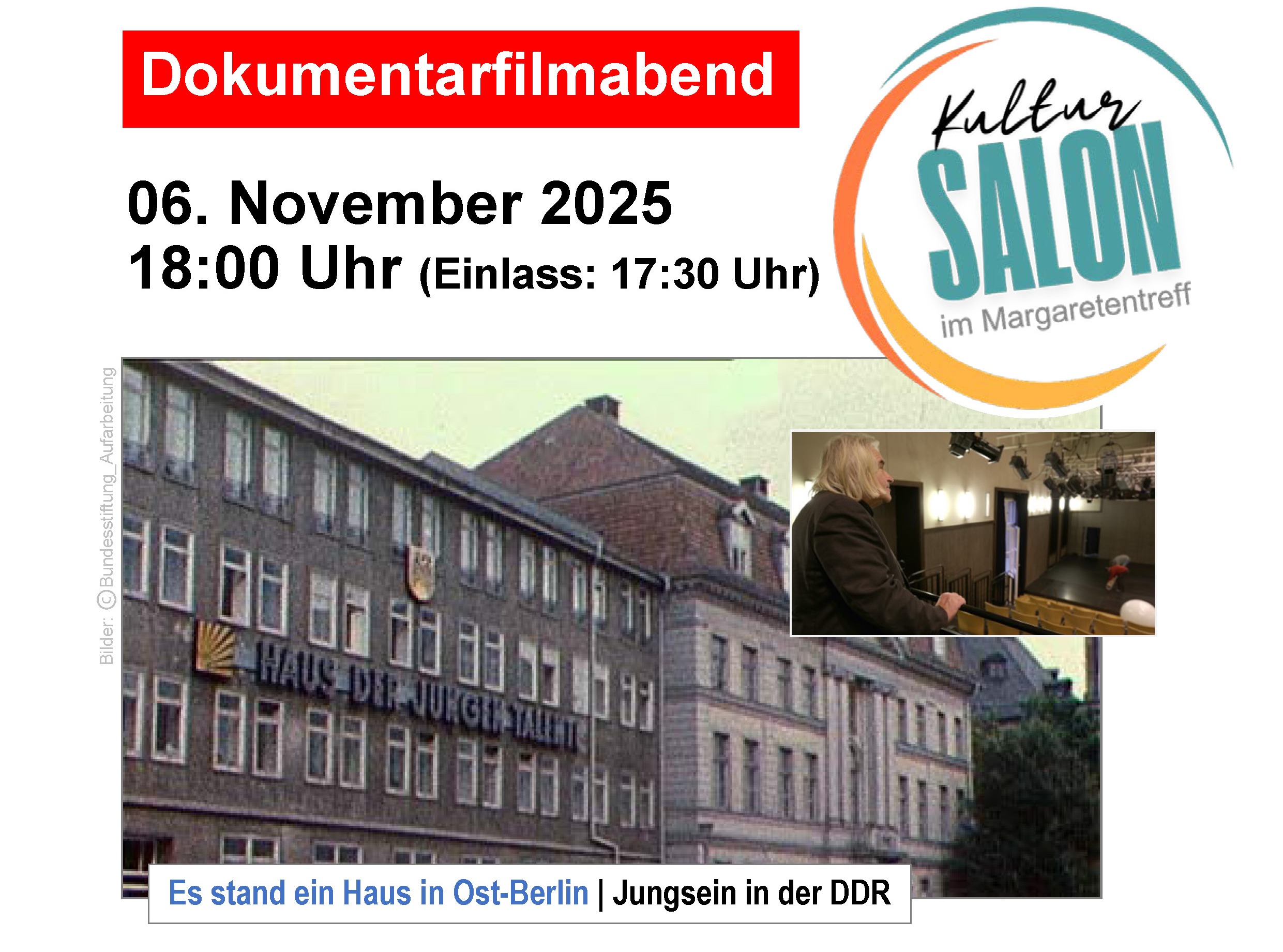 Kultursalon: Dokumentarfilm Abend im Margaretentreff, Ankündigung Plakat