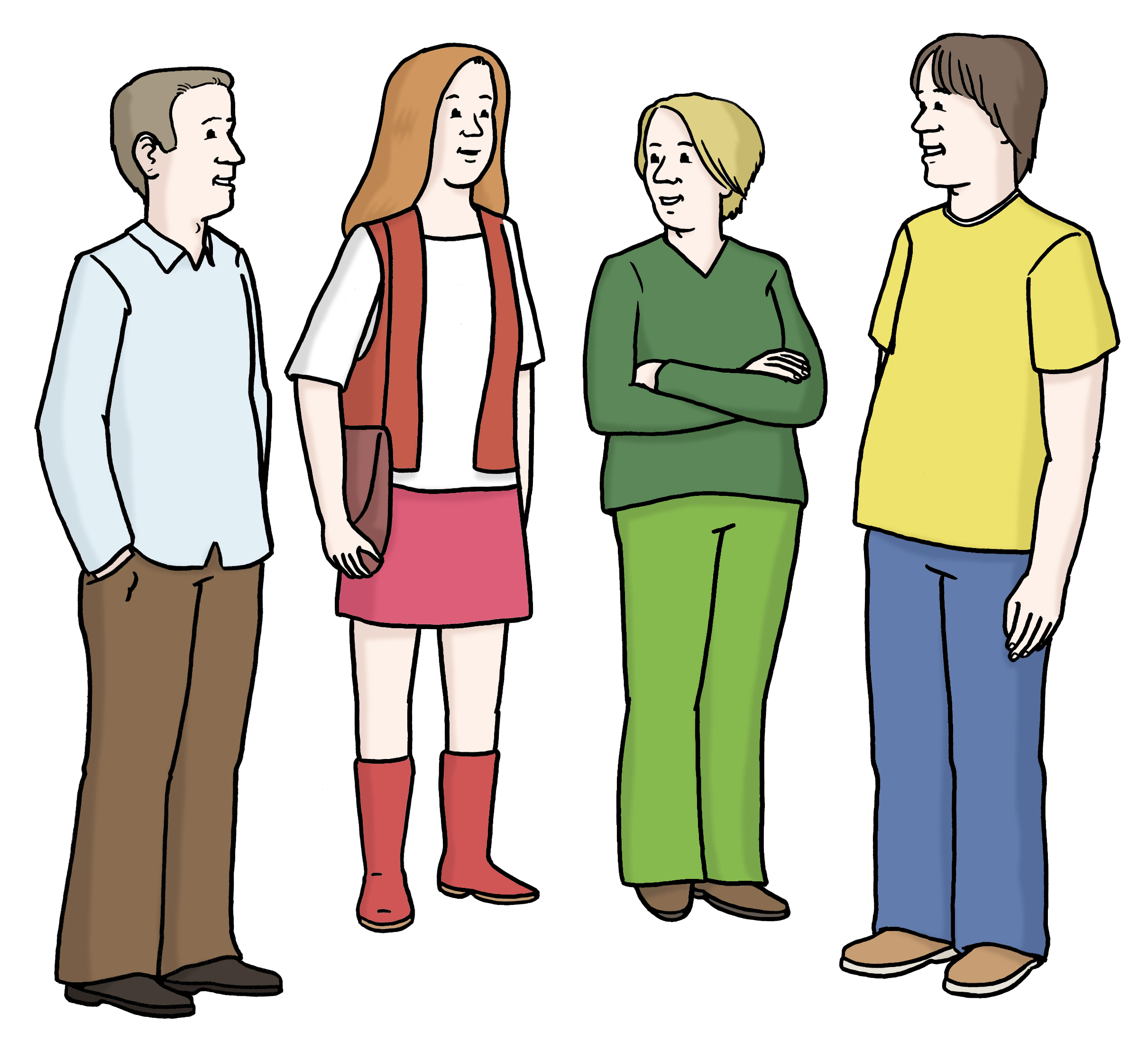 Zeichnung von einer Gruppe Menschen, die zusammen stehen