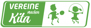 Logo für Vereine machen Kita, gruenes Logo mit fussball soielender Strichfigur