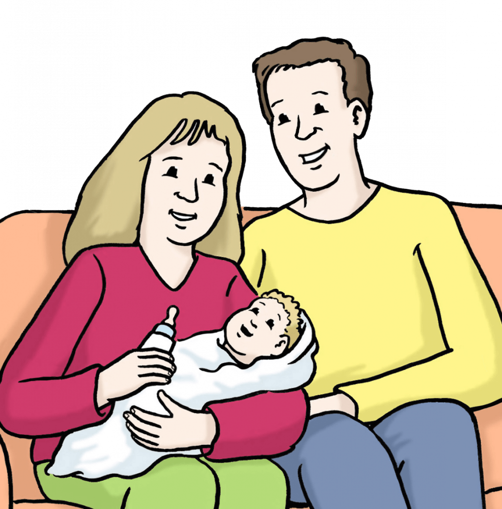 Zeichnung von einer Familie mit Baby