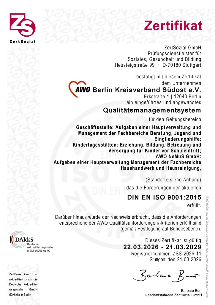 Zertifikat ZSS 2026-11 nach ISO-Norm 9001