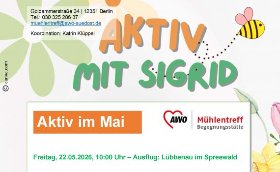 Aktiv mit Sigrid, Einladung zum Spreewals-Ausflug, Gezeichnete Schrift mit Biene