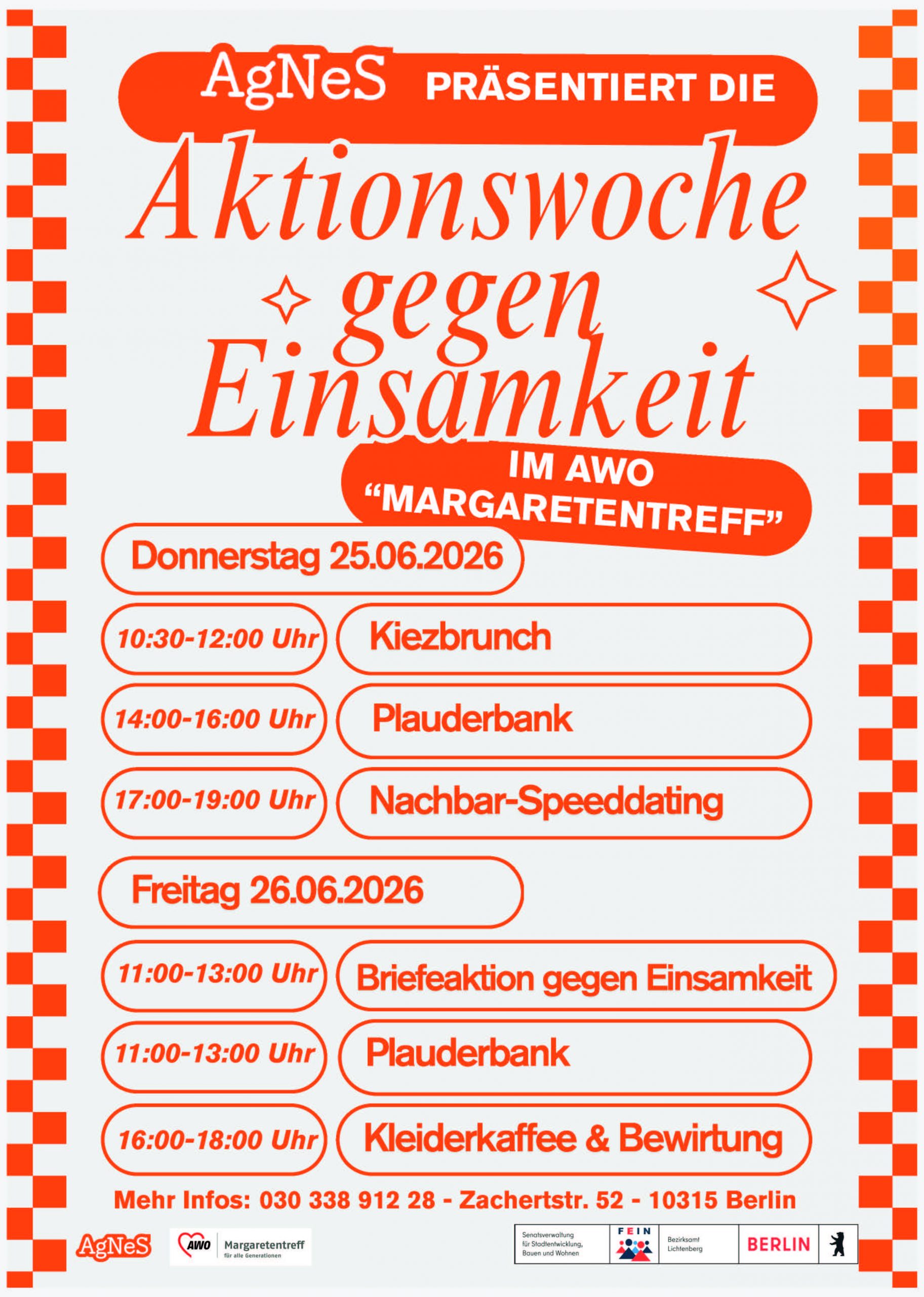 Plakat AGNEs präsentiert: Aktionswoche gegen Einsamkeit
