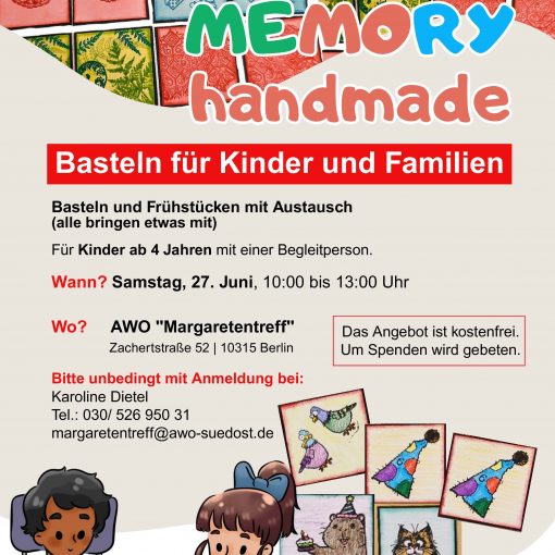 Plakat als Einladung zum Basteln von Memorykarten im Margaretentreff
