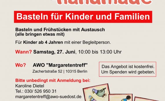 Plakat als Einladung zum Basteln von Memorykarten im Margaretentreff