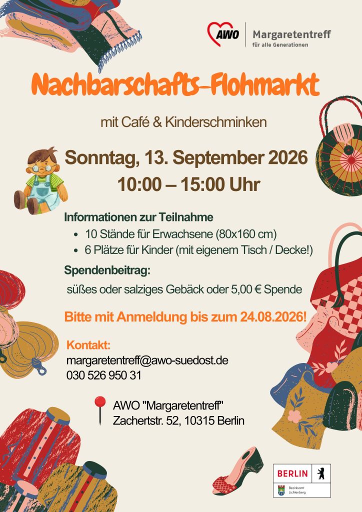 Nachbarschafts-Flohmarkt im Margartetntreff, Aushang