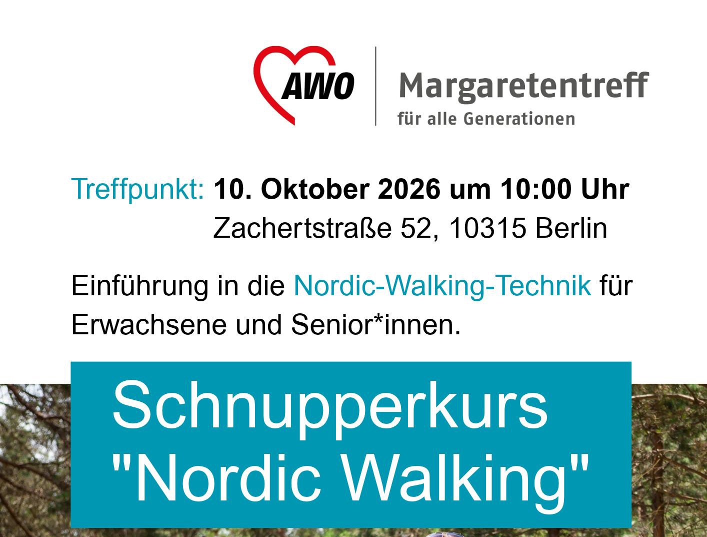 Schnupperkurs "Nordic Walking" im Margaretentreff Ankündigung