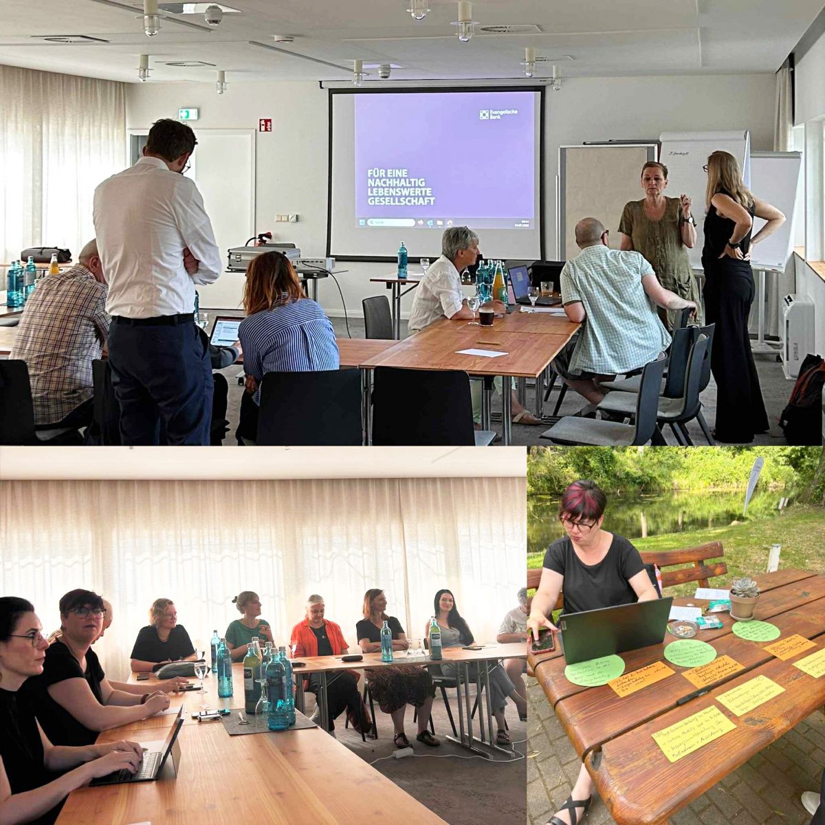 Nachbarschaftsfest im Margaretentreff, Kinder malen und soielen vor dem Treff und Nachbarn plaudern am Tisch